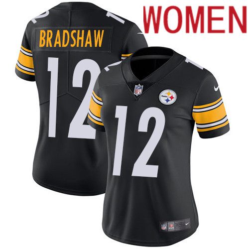 Cheap Women Pittsburgh Steelers 12 Terry Bradshaw Nike Black Vapor Limited NFL Jersey